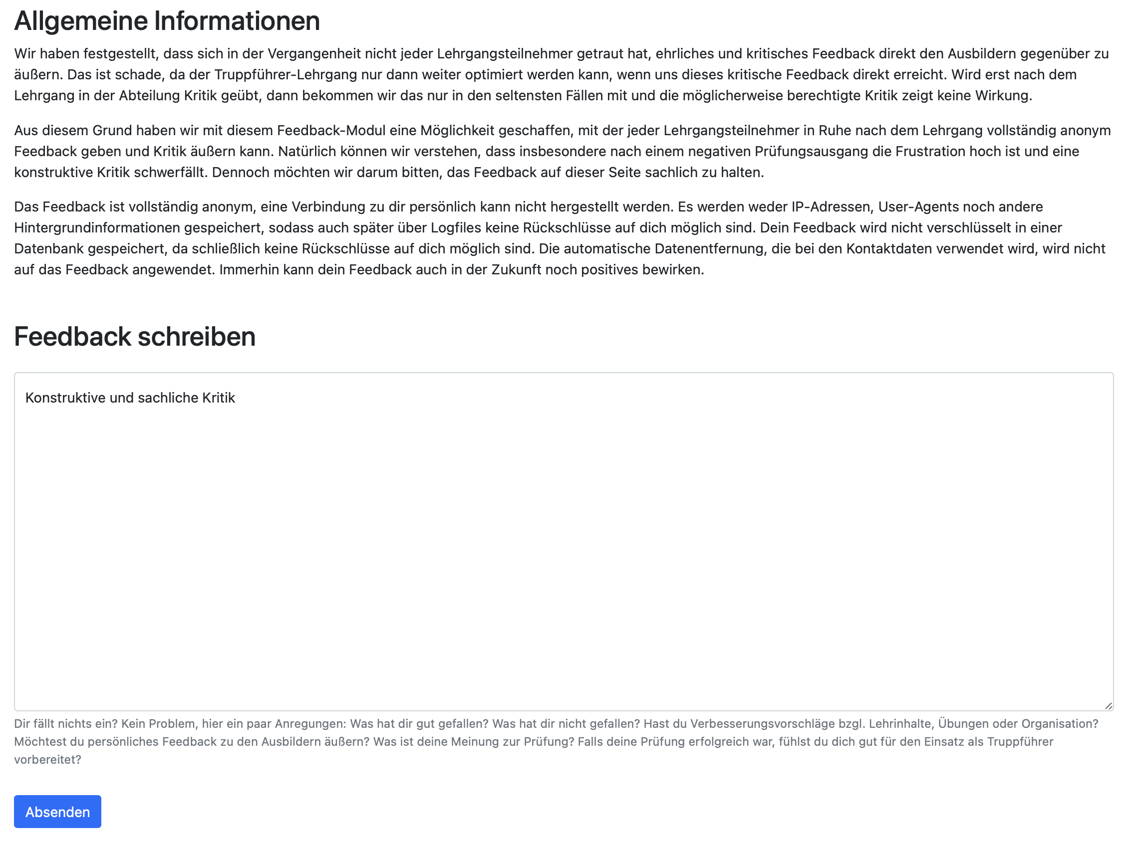 Abfrage von Feedback der Teilnehmer