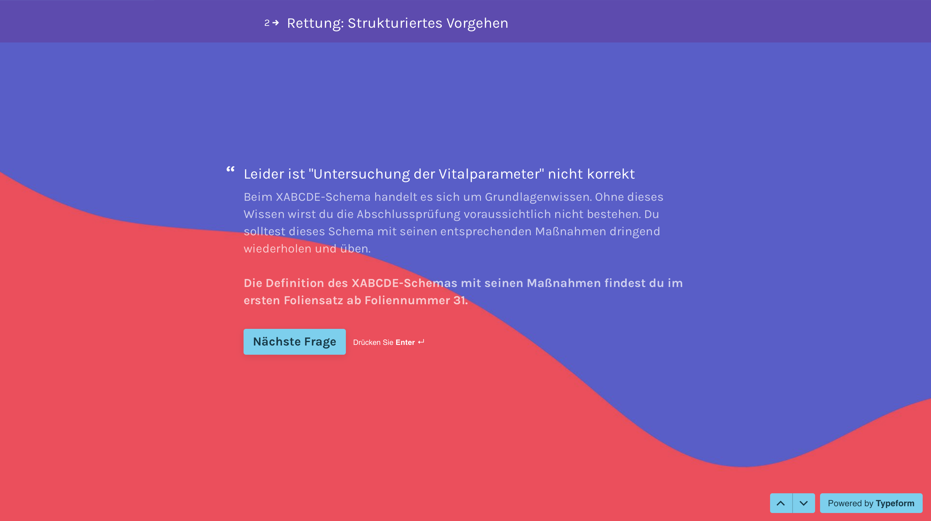Hinweis bei einer falschen Antwort in der Lernzielkontrolle