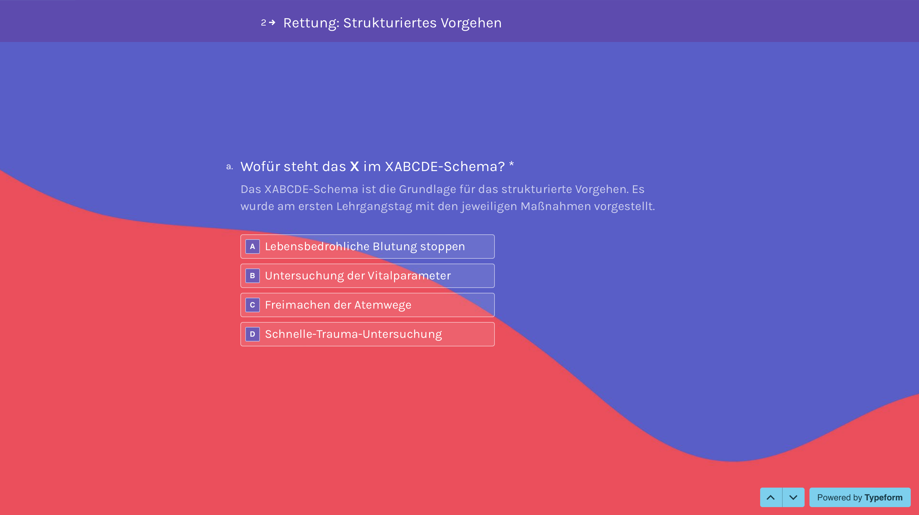 Beispielfrage aus der Lernzielkontrolle zum Ausbildungsabschnitt Rettung